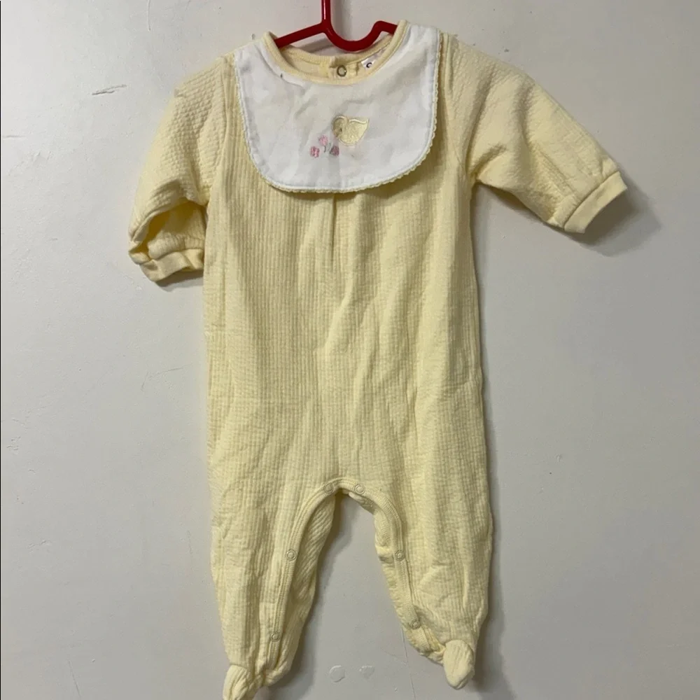 Charming Yellow Baby Footie with Embroidered Bib 90’s vintage
